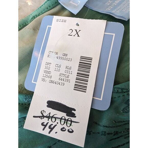 Liz & Me Blouse Top Women's 2X Artwork Green Floral Glitter embellished - Picture 6 of 10